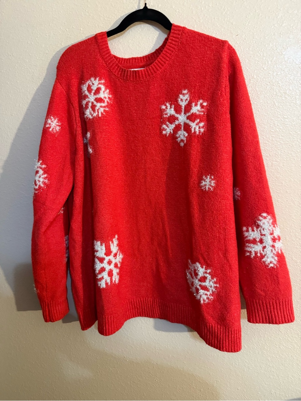 cupcakes & cashmere Red gray glitter Snowflake Crewneck Sweater 2X soft